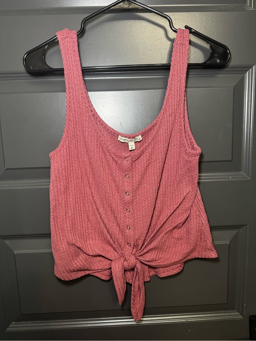 Express Waffle-Knit Tie-Front Tank Top - Dusty Rose